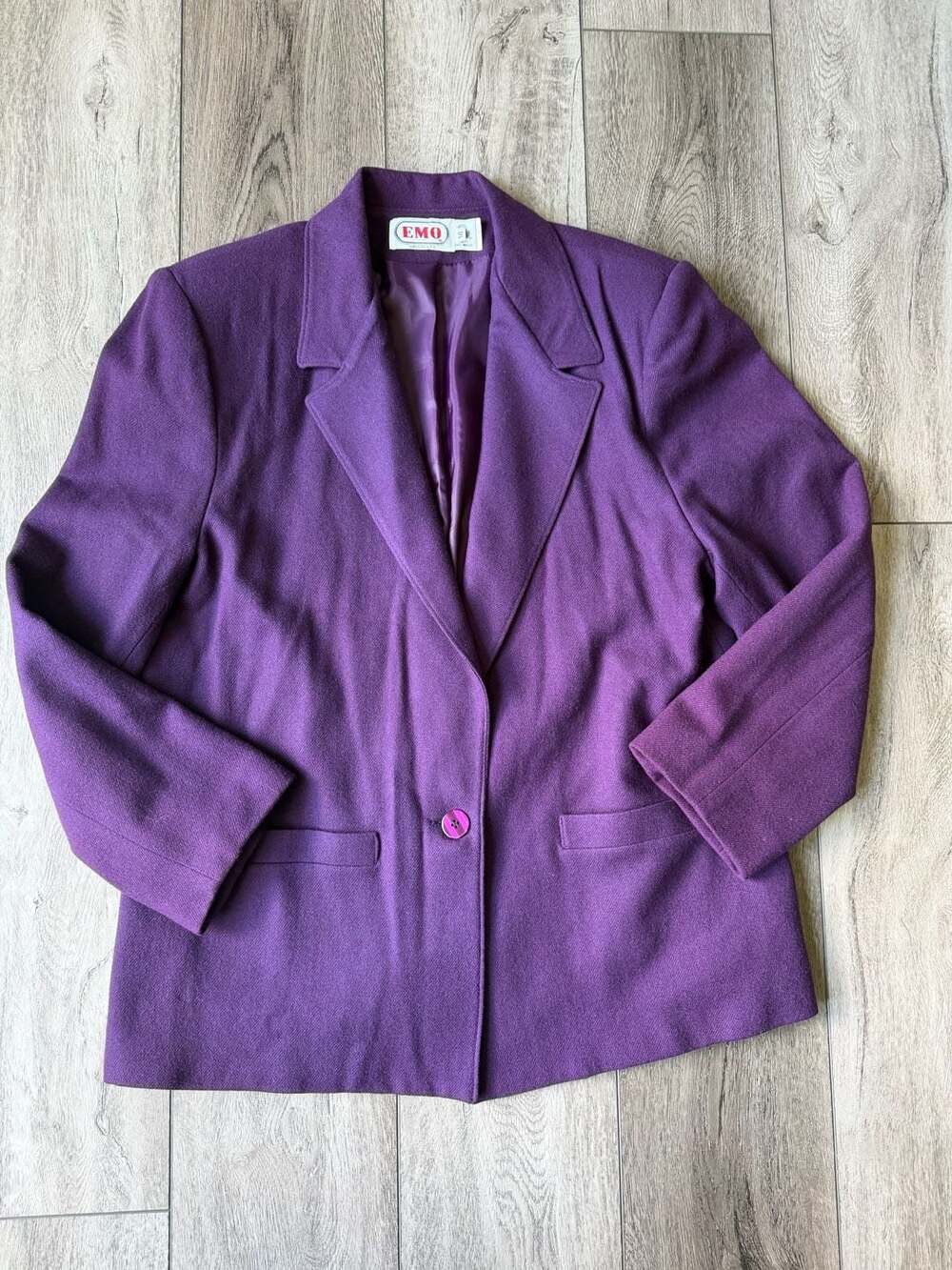 Vintage EMO 100% Pure Wool Purple Blazer Jacket Women's Size 14 Made in USA